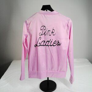 Pink Ladies Grease Style Satin Jacket Womens Small Pink Zip Bomber